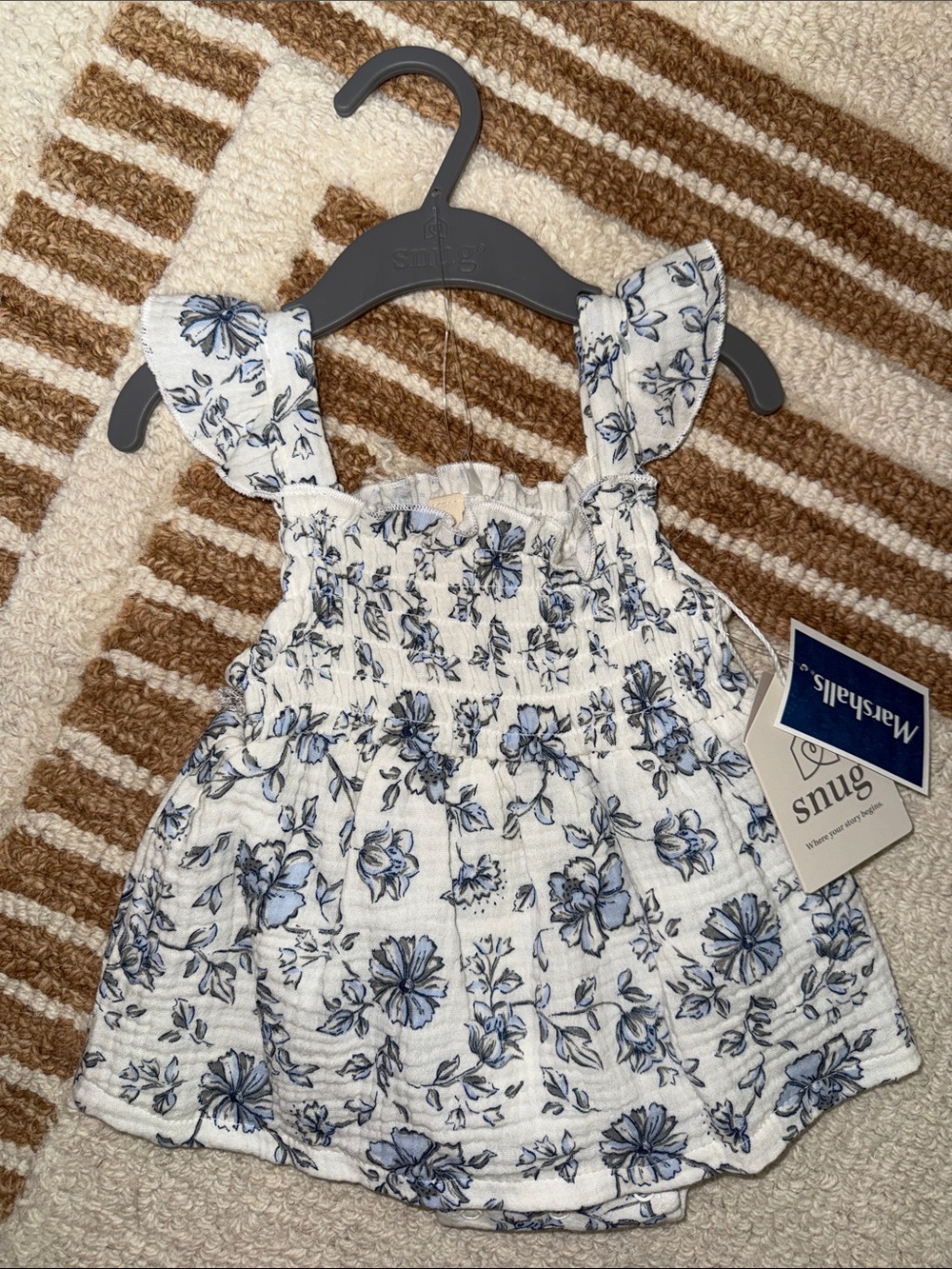 NWT Snug Blue Floral Smocked Baby One-Piece 3/6M